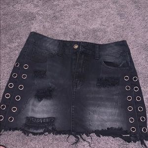 Black distressed jean skirt